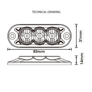 0-441-63 High Intensity 3 Amber LED Warning Light (8 flash patterns)