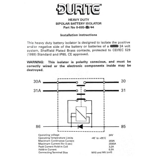 0-605-44 250A 24V Remotely Switched Double-pole Battery Isolator