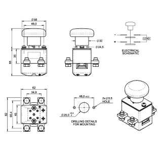 ED252-16 Albright Heavy-duty Emergency Stop Switch 250A 96V Maximum