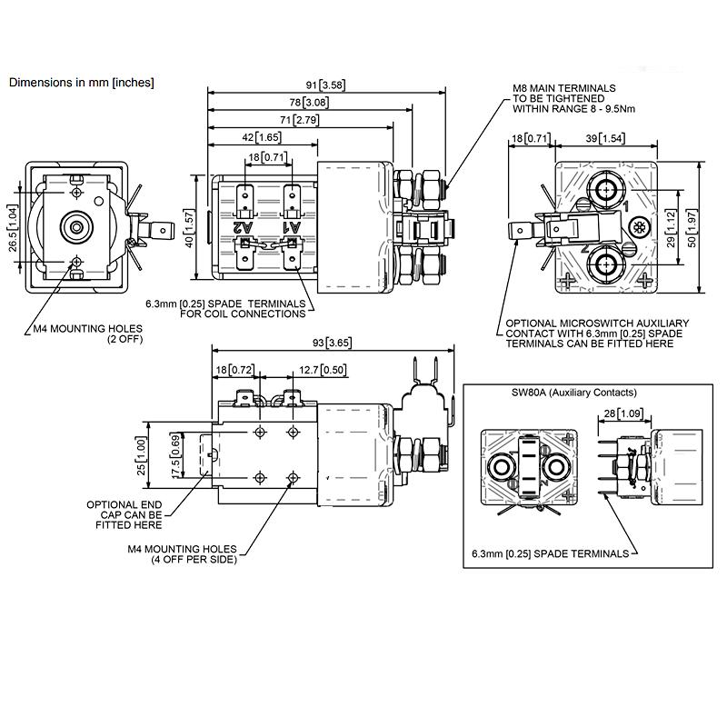 SW80A-2292 | Albright Single-acting 24Vdc Contactor 100A