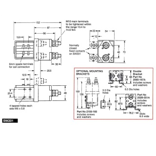 SW201N-71 Albright 48V Single-pole Double-throw Solenoid Contactor - Continuous